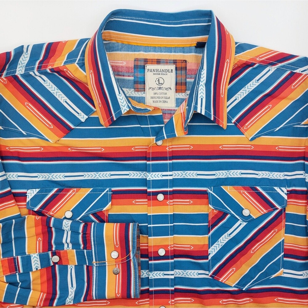 Panhandle Rough Stock Western Aztec Pearl Snap Shirt Men's Large Southwestern